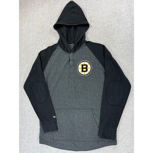 Boston Bruins Stitched Logo NHL Hockey Hoodie‎ Pullover (Men's Large) Gray/Black